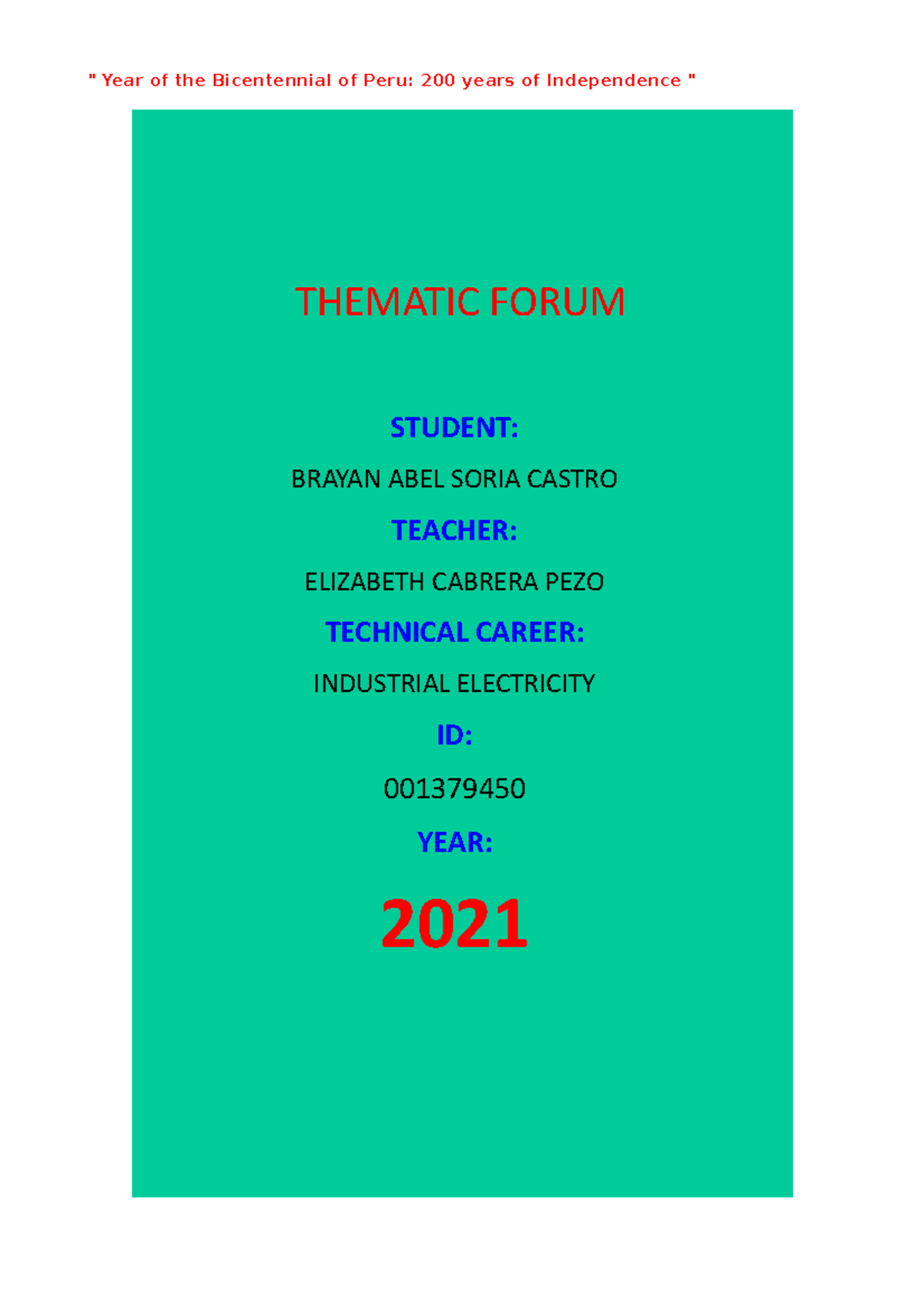 Foro Temático De Inglés Técnico Year Of The Bicentennial Of Peru