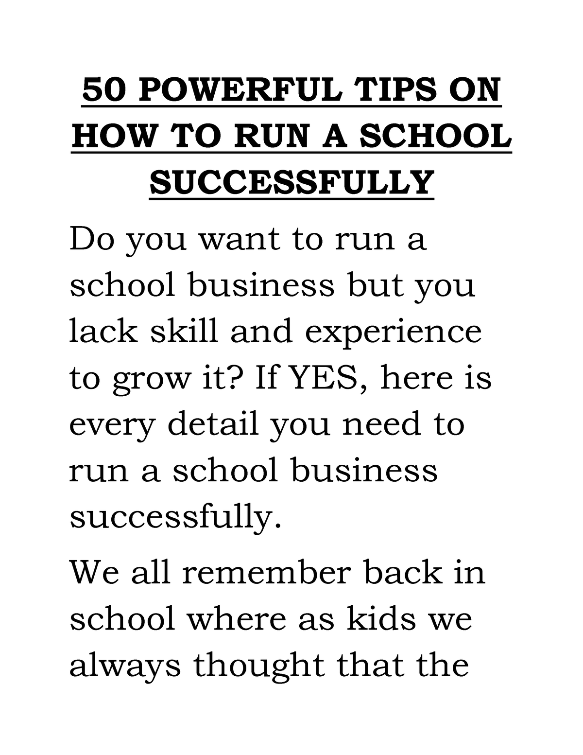 50 Powerful TIPS ON HOW TO RUN A School Successfully - 50 POWERFUL TIPS ...