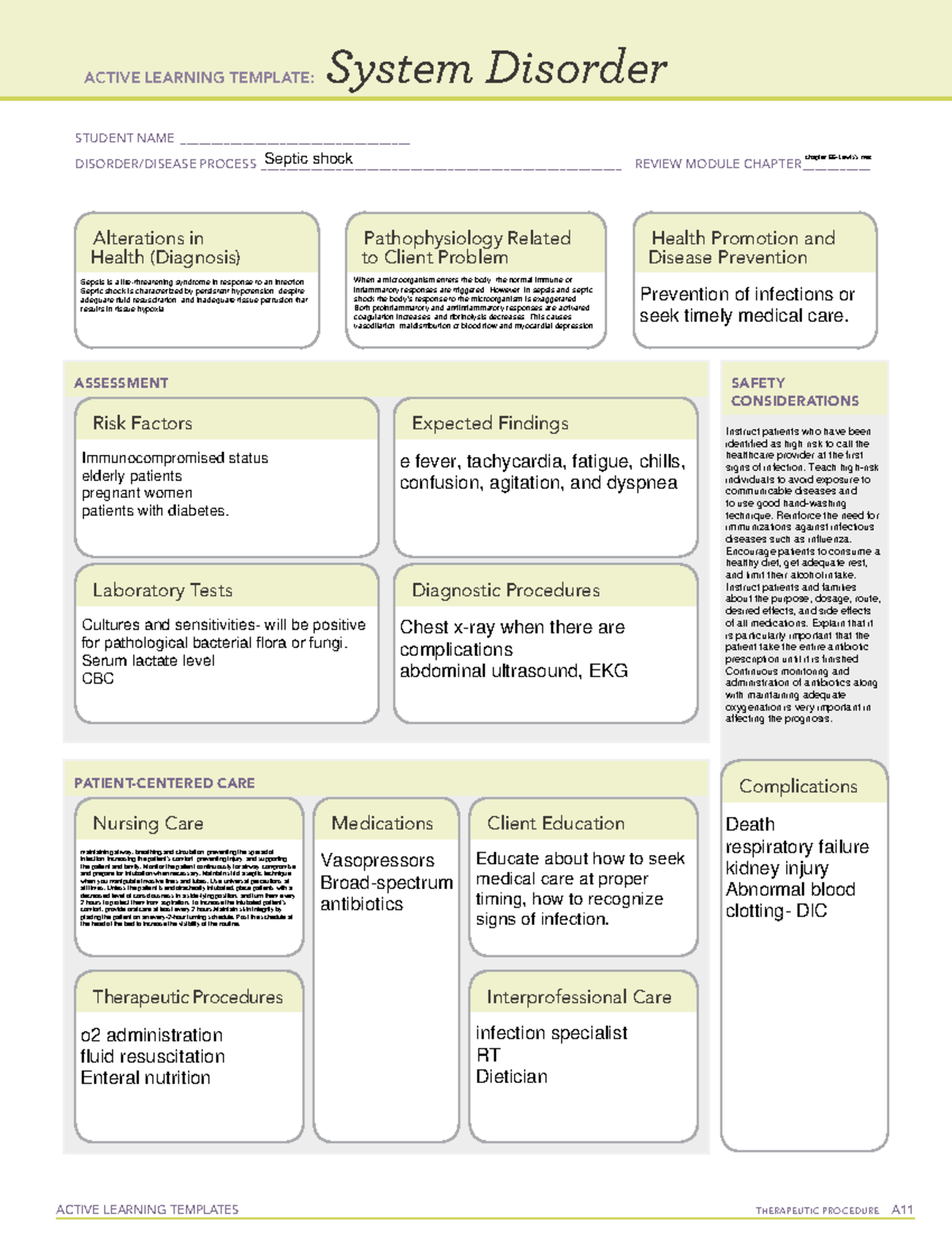 Septic shock - ALT - ACTIVE LEARNING TEMPLATES THERAPEUTIC PROCEDURE A ...