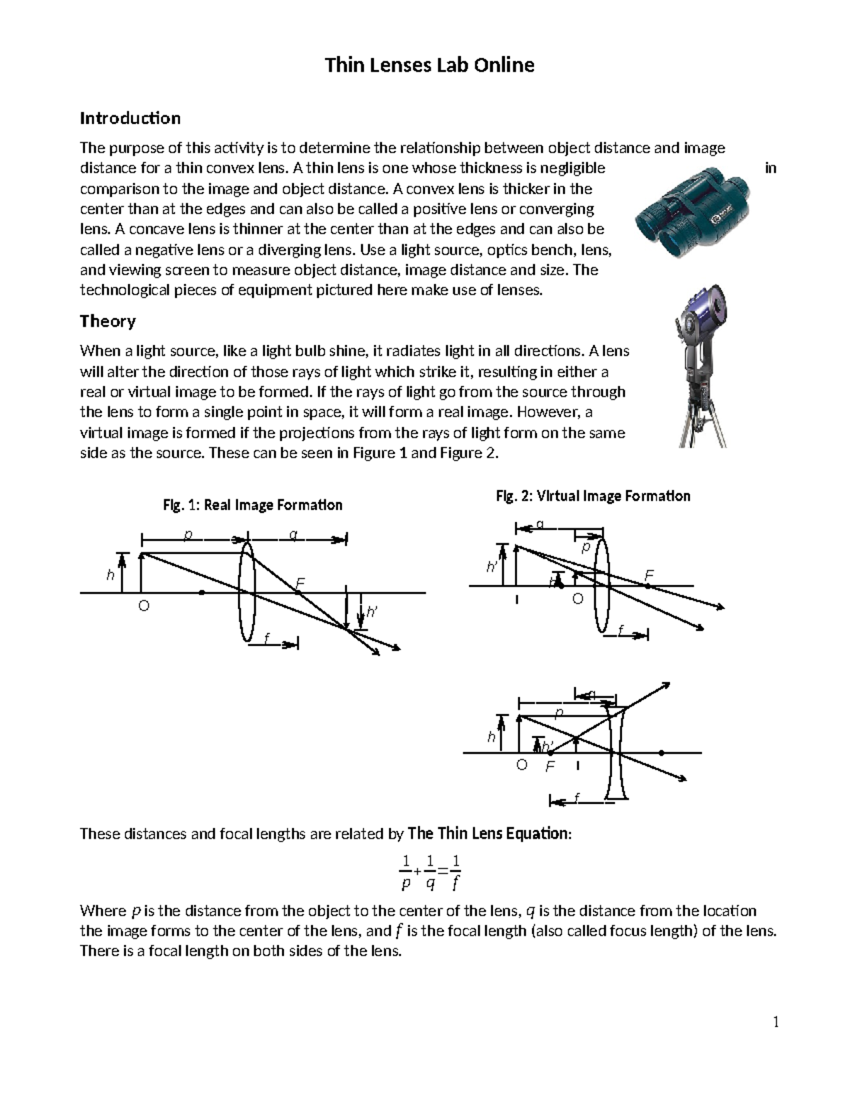 Online (New Simulator) Edited 8 - Thin Lenses Lab Online Introduction ...