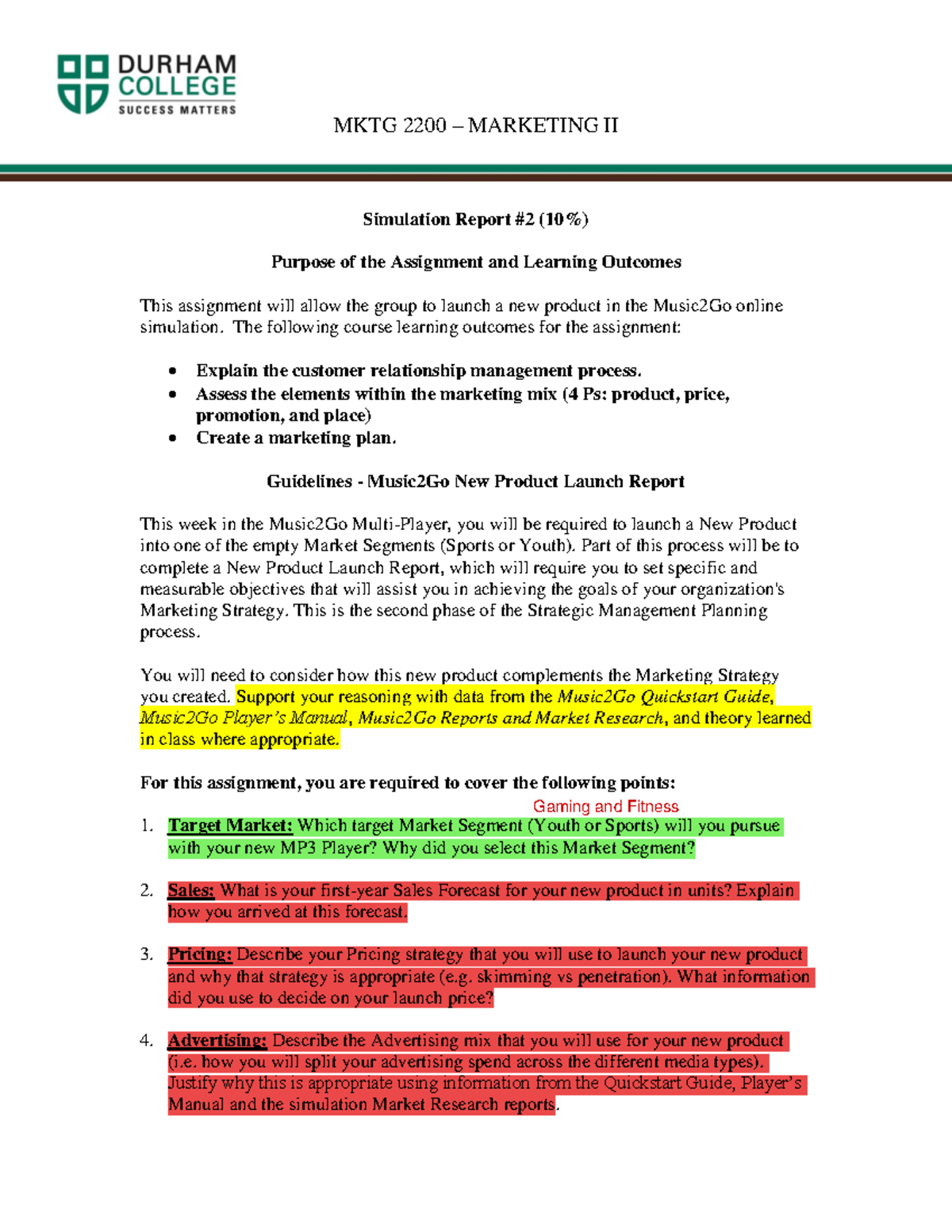 Simulation Report 2 - MKTG 2200 – MARKETING II Simulation Report #2 (10 ...
