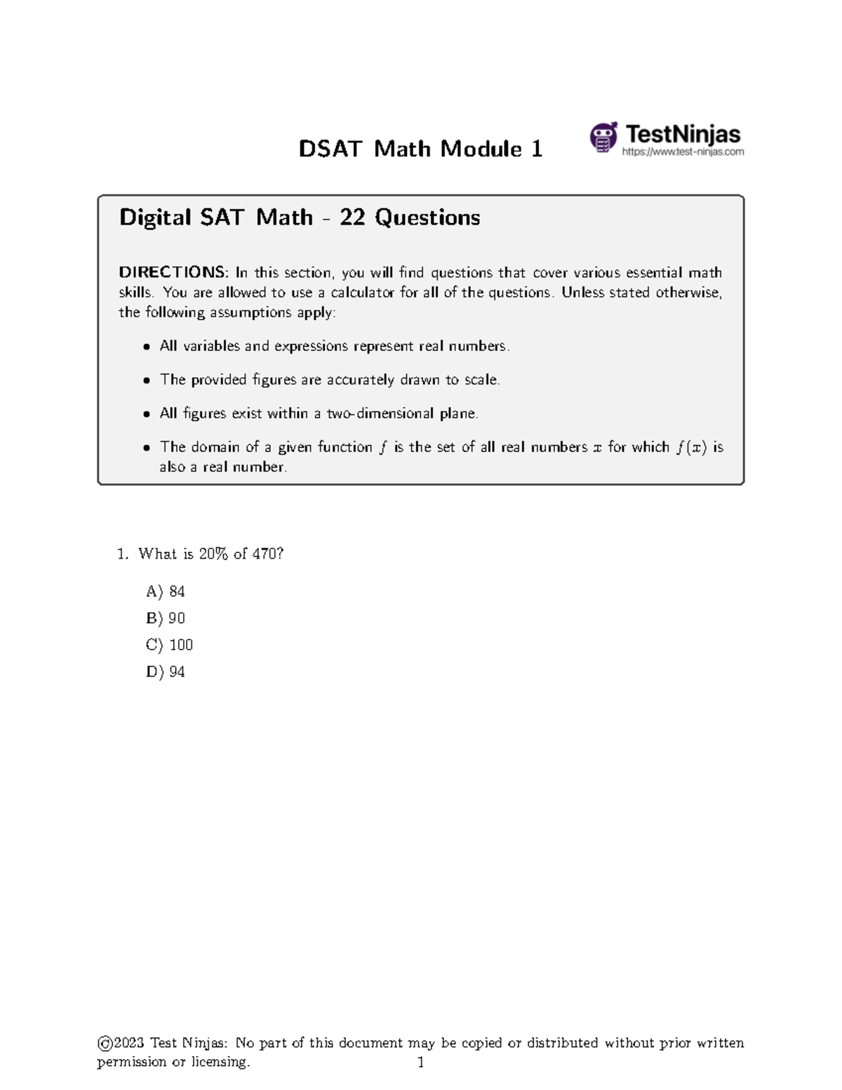 satmathpractice - Digital SAT Math - 22 Questions DIRECTIONS: In this ...