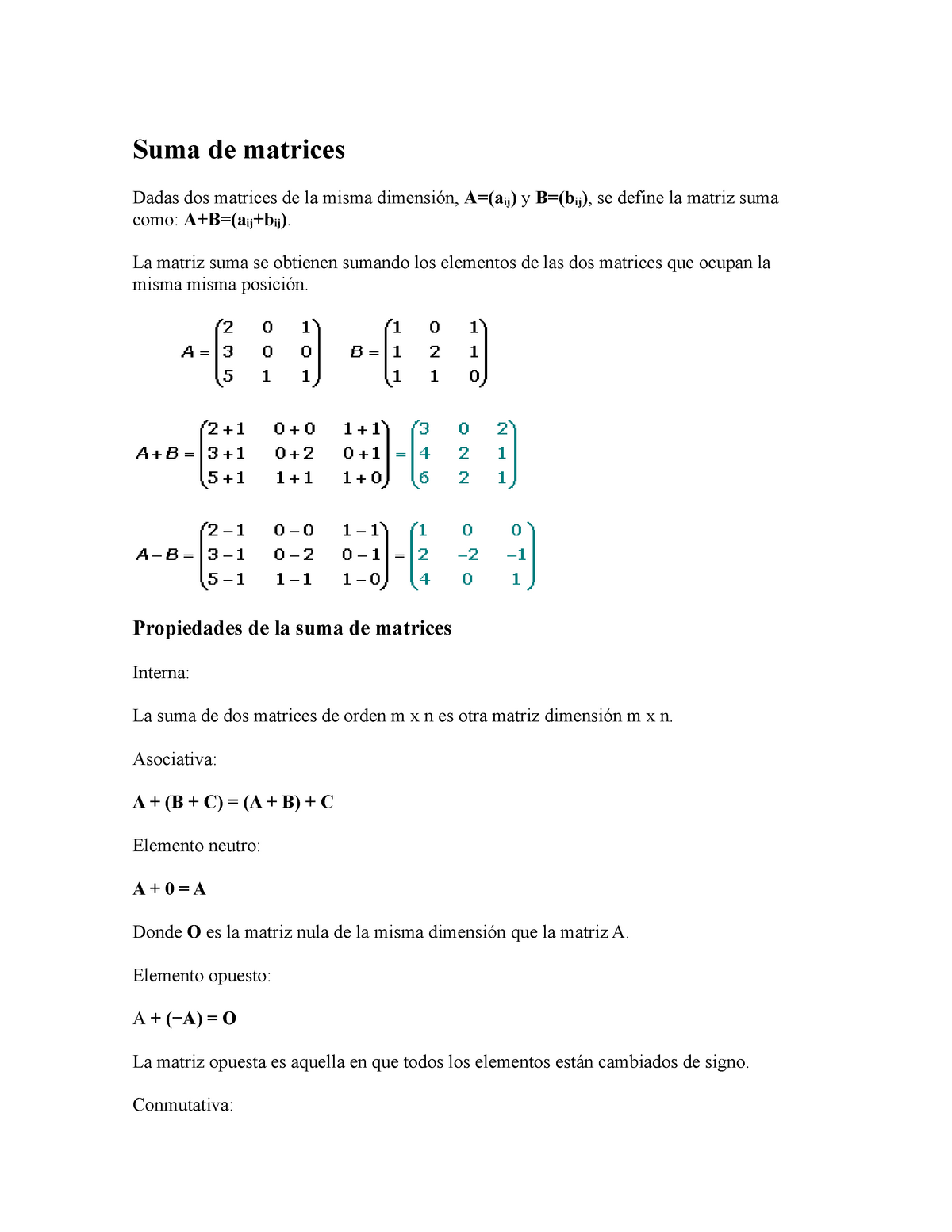 Suma de matrices - Suma de matrices Dadas dos matrices de la misma ...