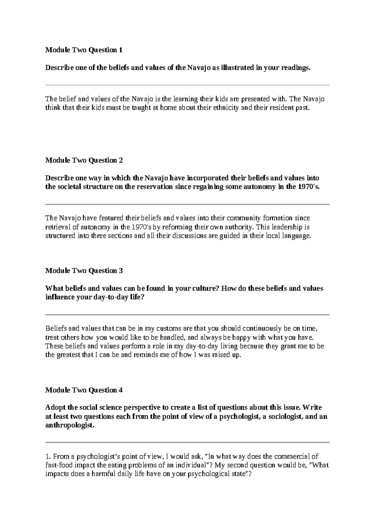 SCS MOD 2 short response - Module Two Question 1 Describe one of the ...