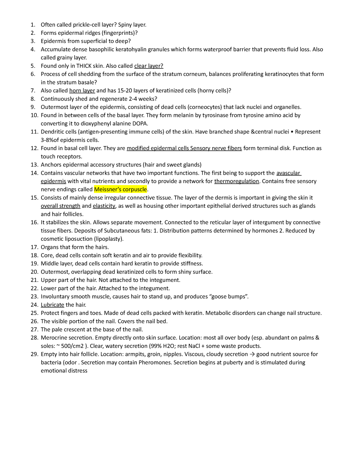 Sample questions for Integumentary, circulatory, lymphatic, and ...