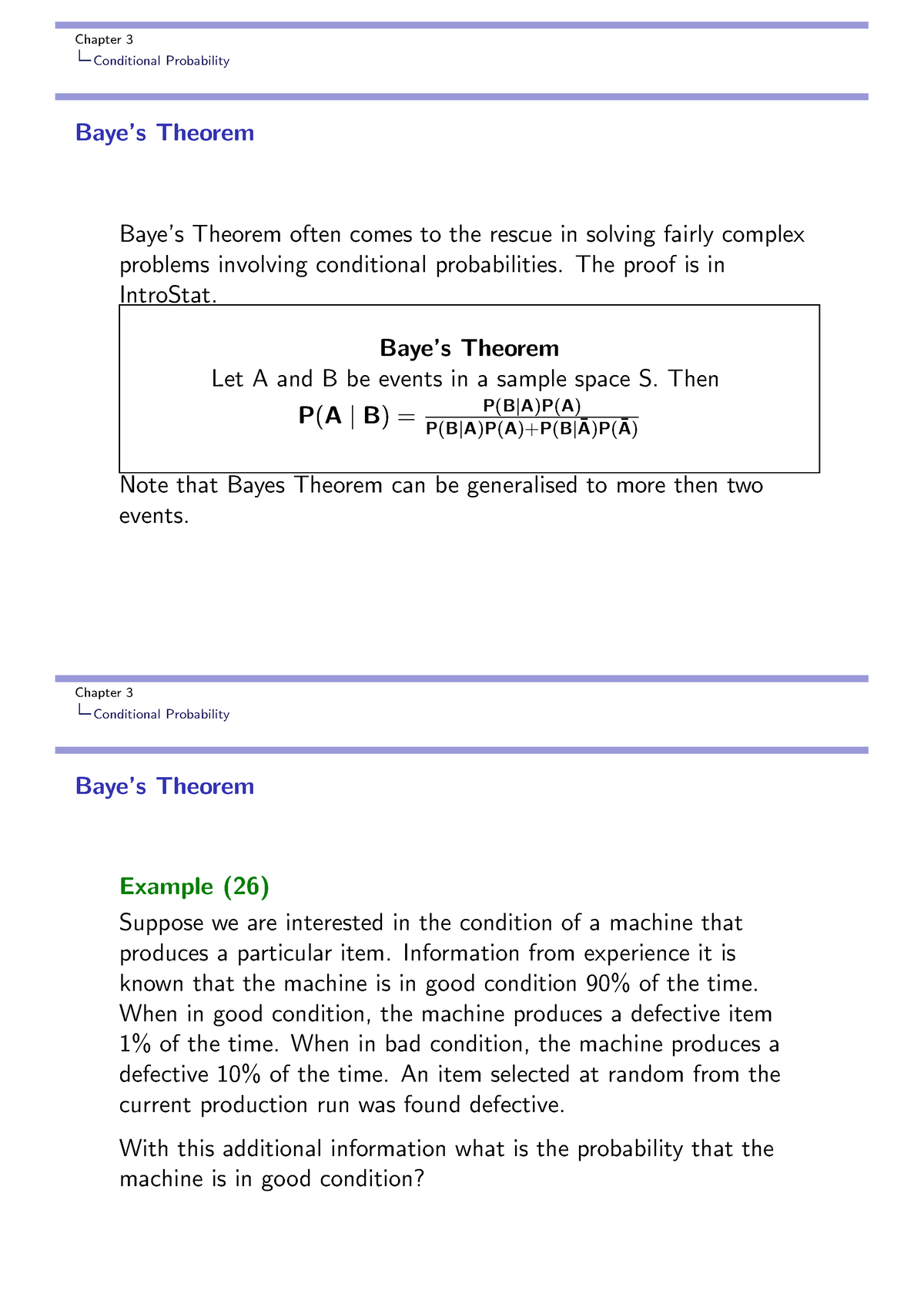 Lecture 10 - Conditional Probability Bayes 1 - Chapter 3 Conditional ...