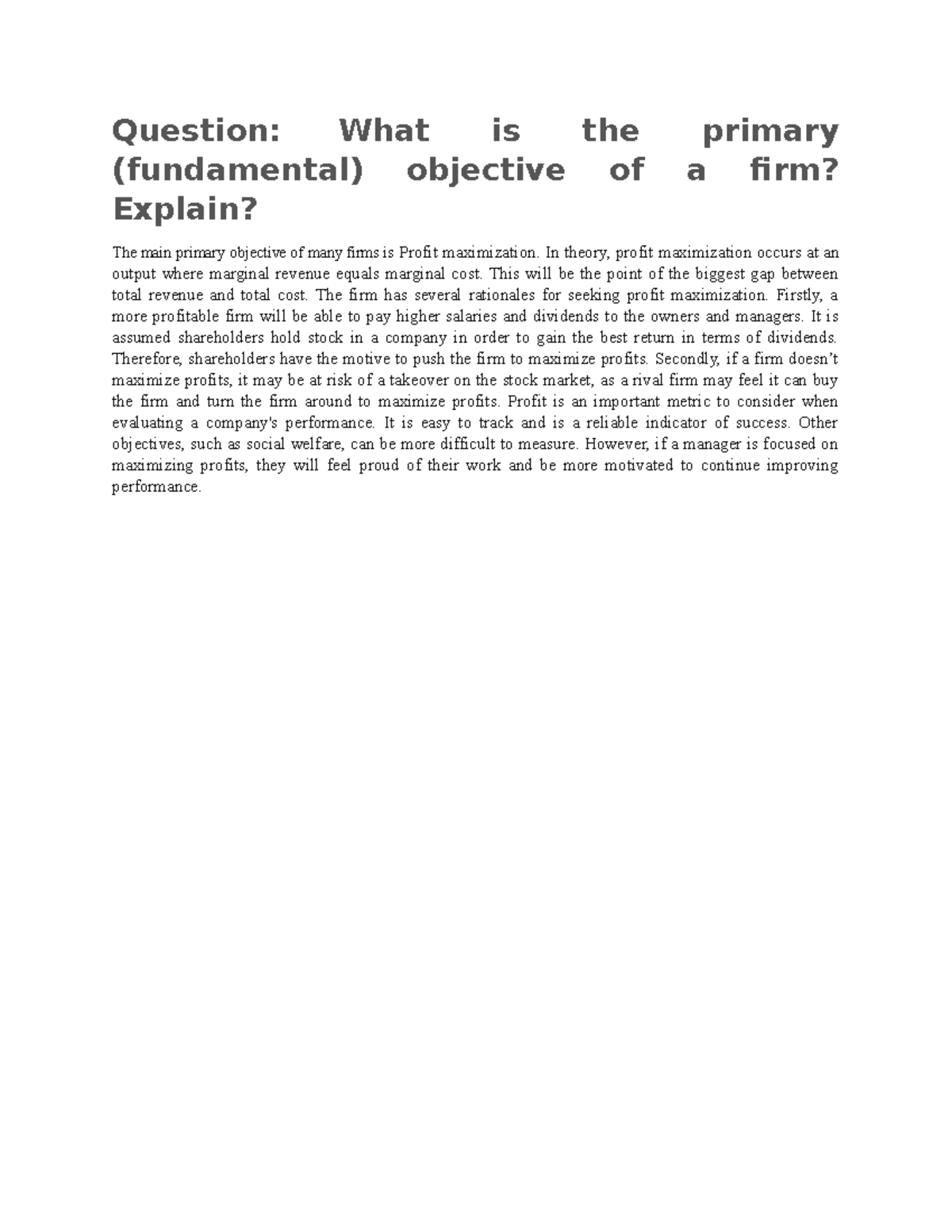 Bài tập về nhà - What is the primary (fundamental) objective of a firm ...