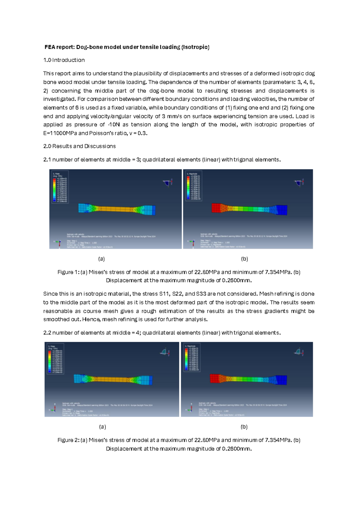 EX01 Isotropic Report - FEA report: Dog-bone model under tensile ...