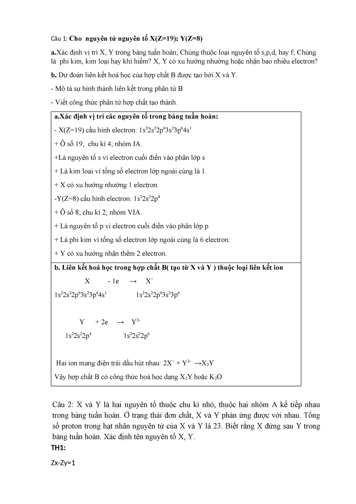 Tự Luận Hay Hay Câu 1 Cho Nguyên Tử Nguyên Tố X Z 19 Y Z 8 Aác định Vị Trí X Y Trong