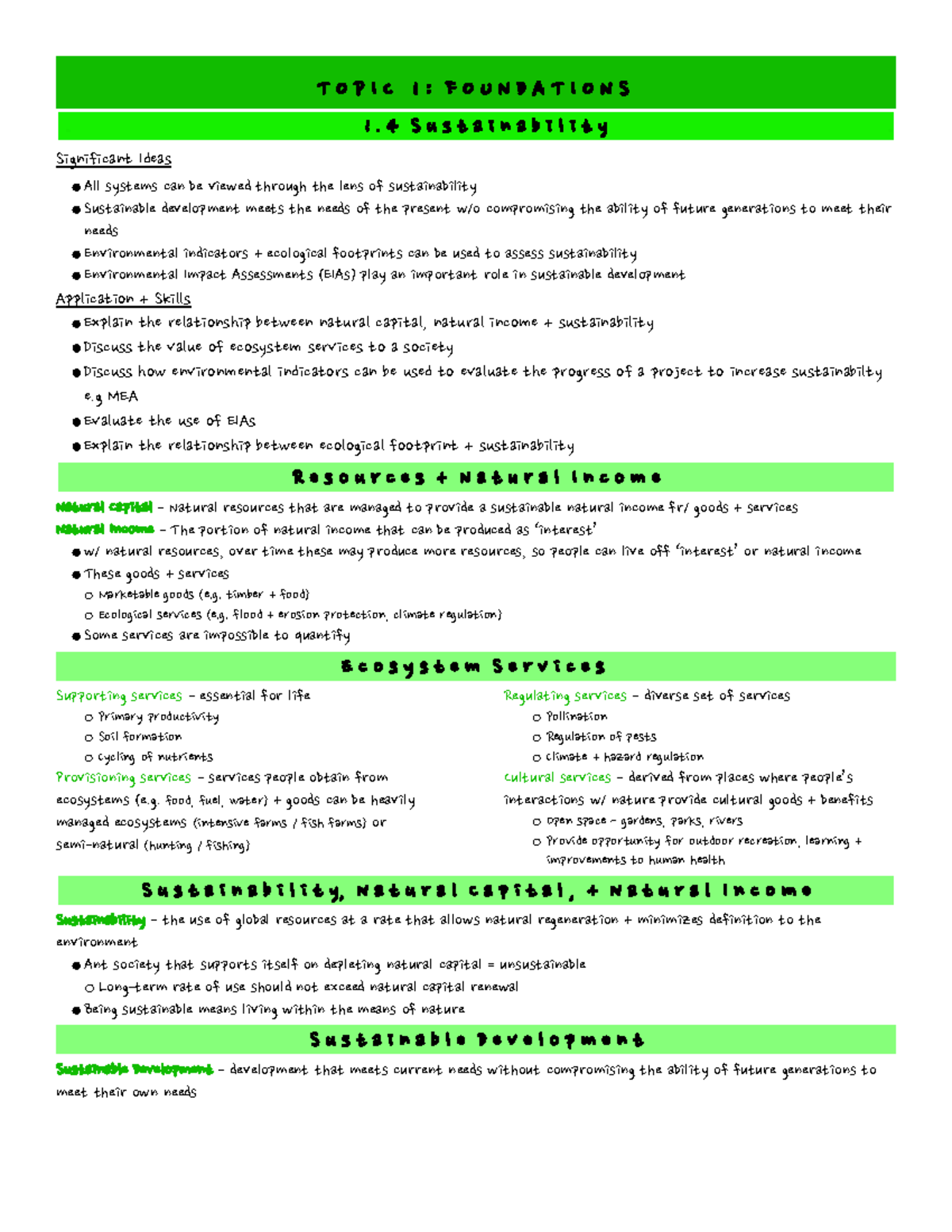 Environmental Systems & Societies Section 1.4 - Sustainability Notes ...