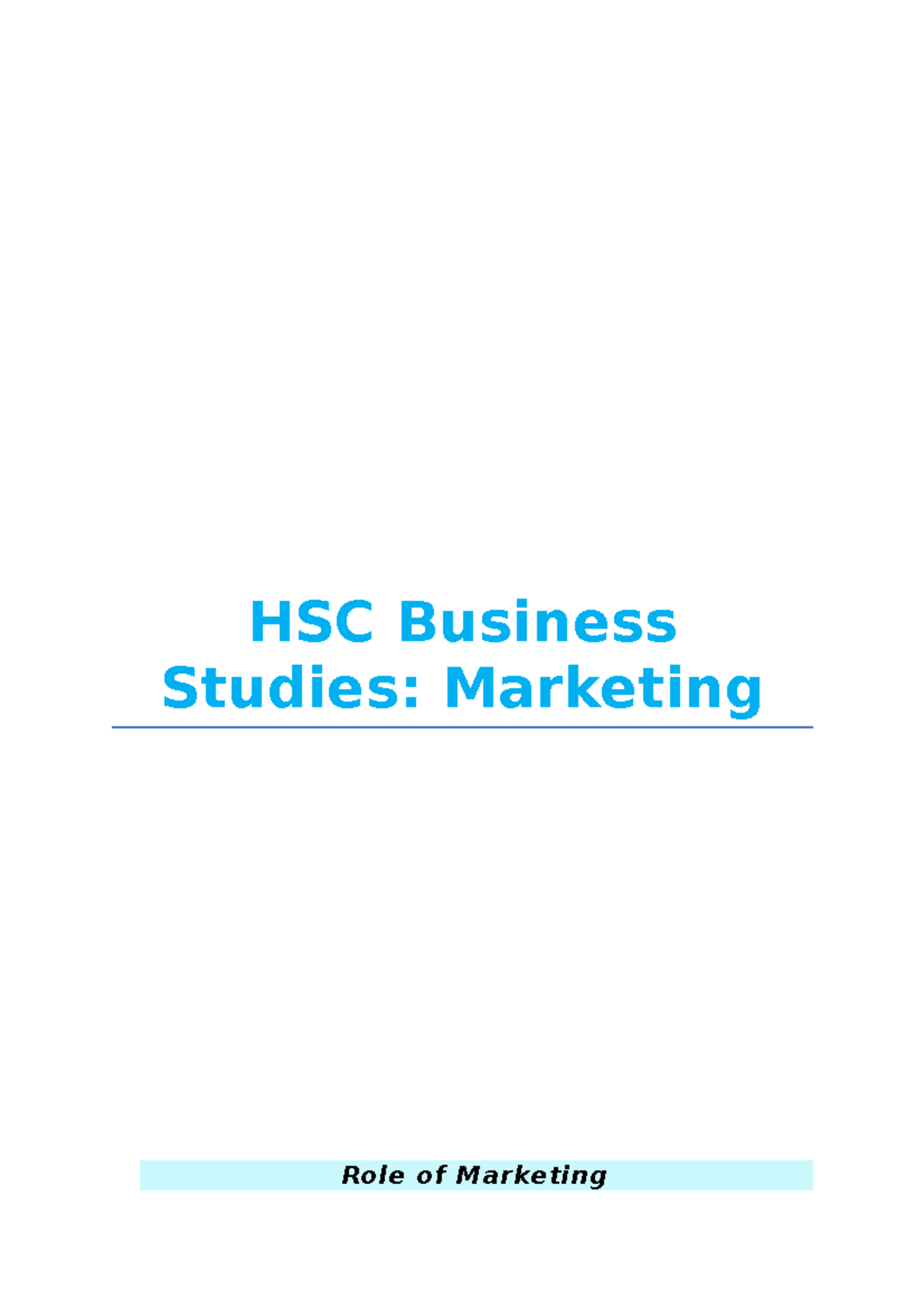 HSC Business Studies - Marketing - HSC Business Studies: Marketing Role ...