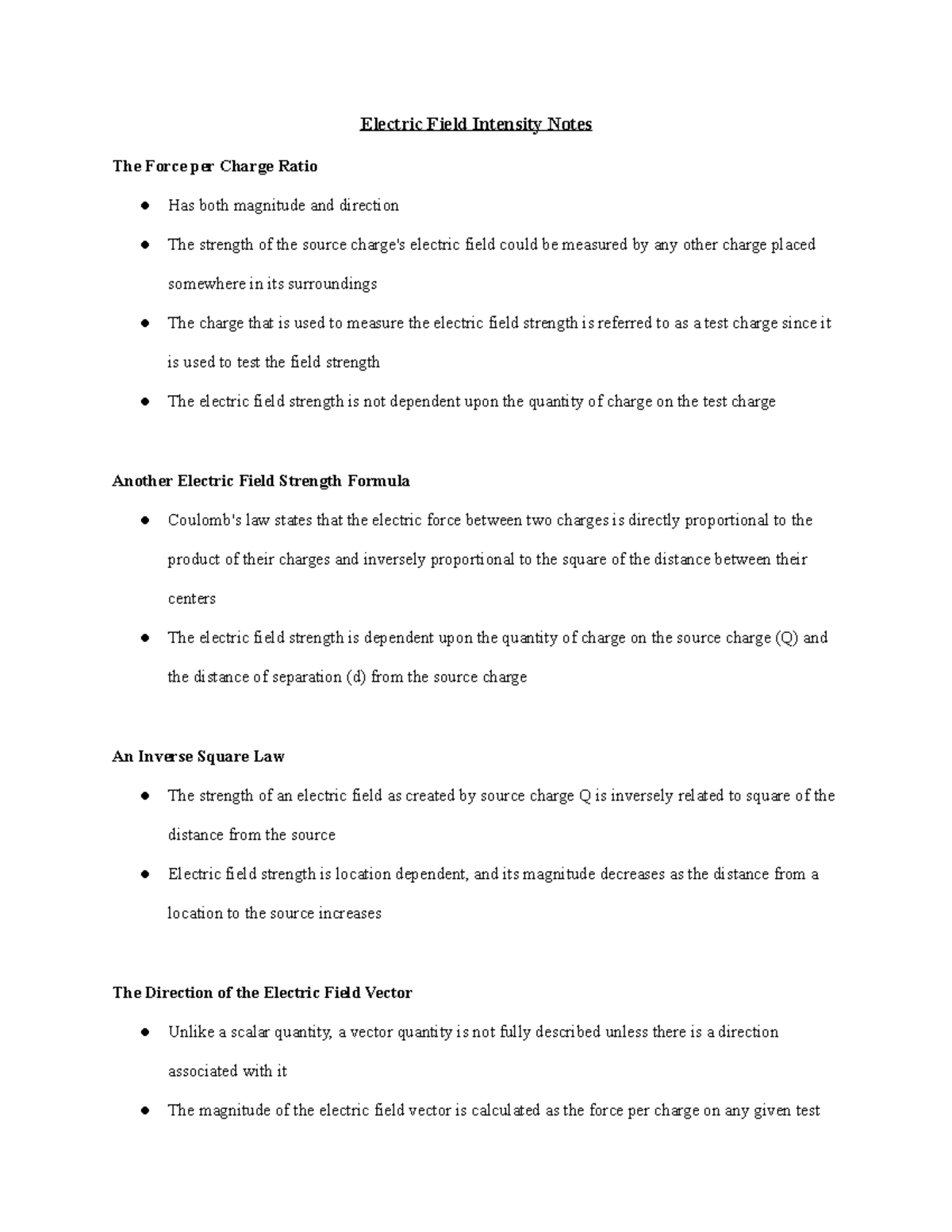 Electric Field Intensity Notes - Studocu