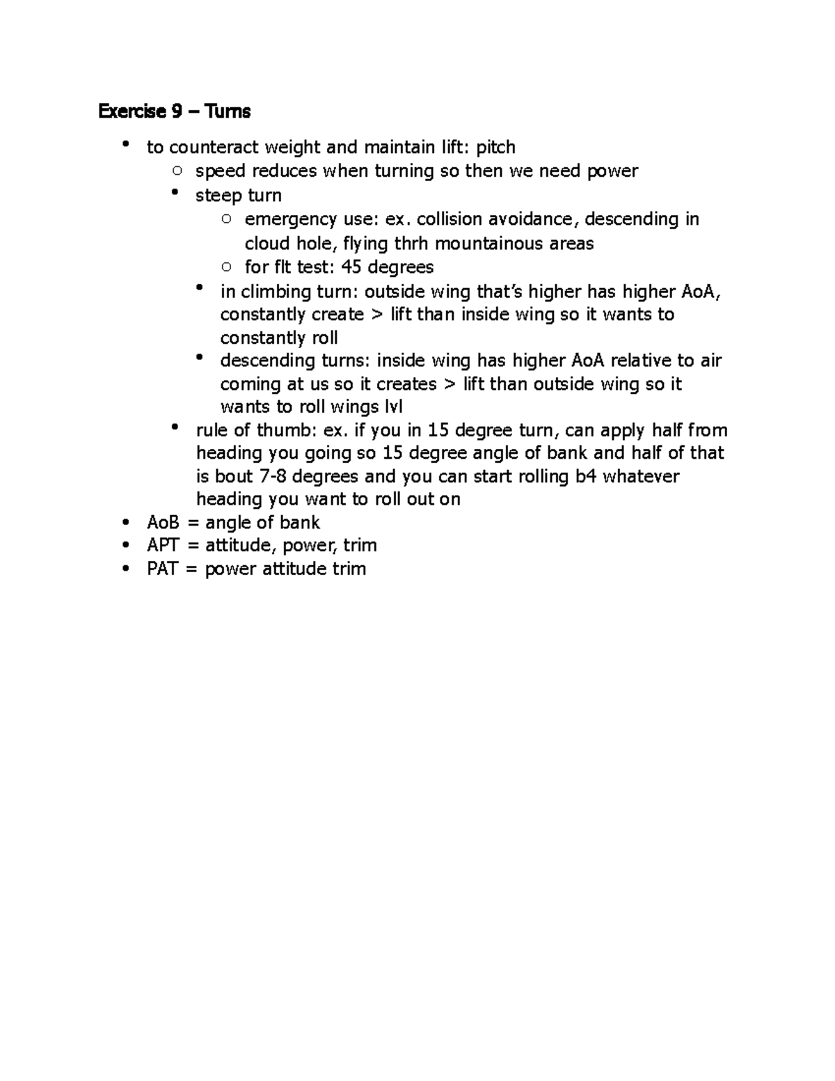 Exercise 9 – Turns - Exercise 9 – Turns to counteract weight and ...