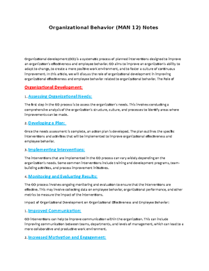Organizational Behavior (MAN 12) Notes 9 - Organizational Behavior (MAN ...