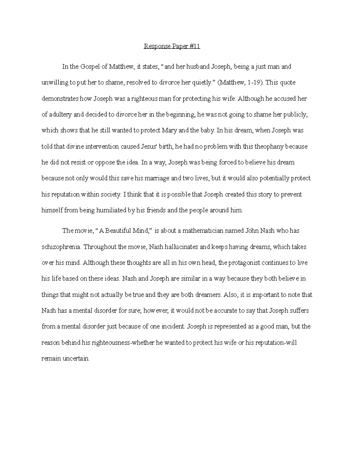 Response Paper About Gospel Of Matthew Response Paper In The Gospel