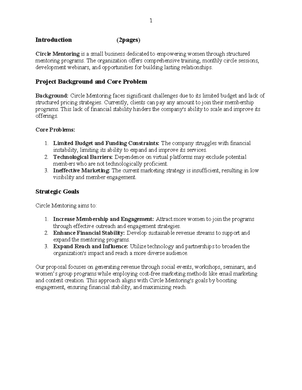 Assignment Template. (660) - Introduction (2pages) Circle Mentoring is ...