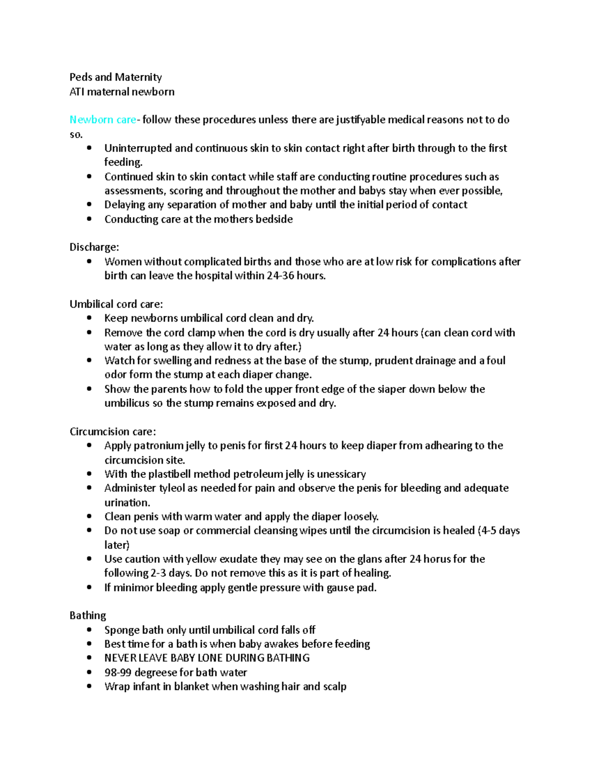 Maternal newborn ati notes - Peds and Maternity ATI maternal newborn ...