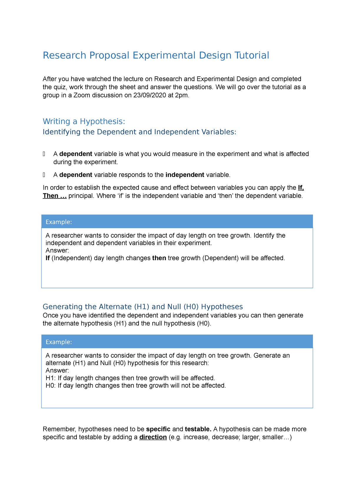 experimental design for research proposal