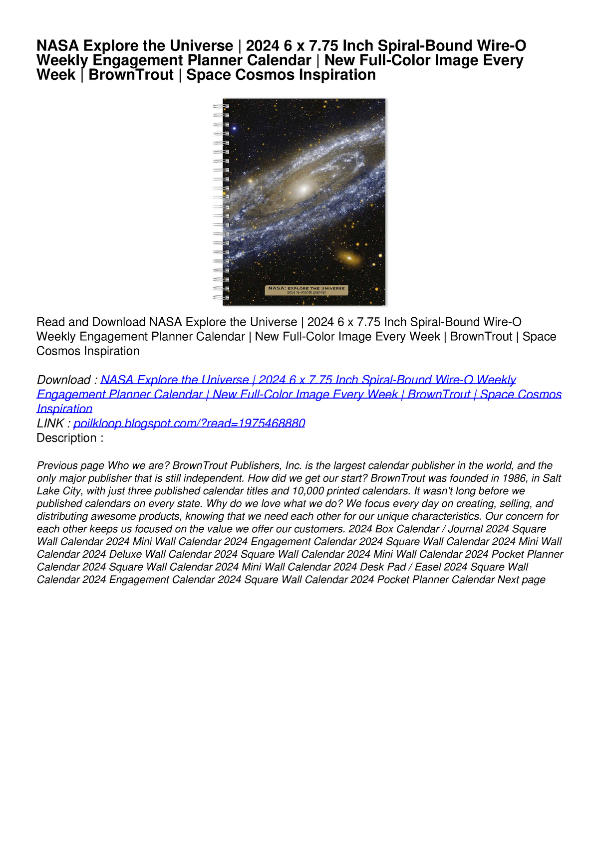 PDF Read Online NASA Explore the Universe 2024 6 x 7.75 Inch Spiral