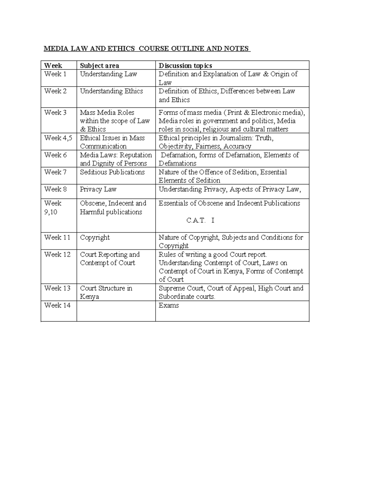 Media LAW AND Ethics - public relations - MEDIA LAW AND ETHICS COURSE 