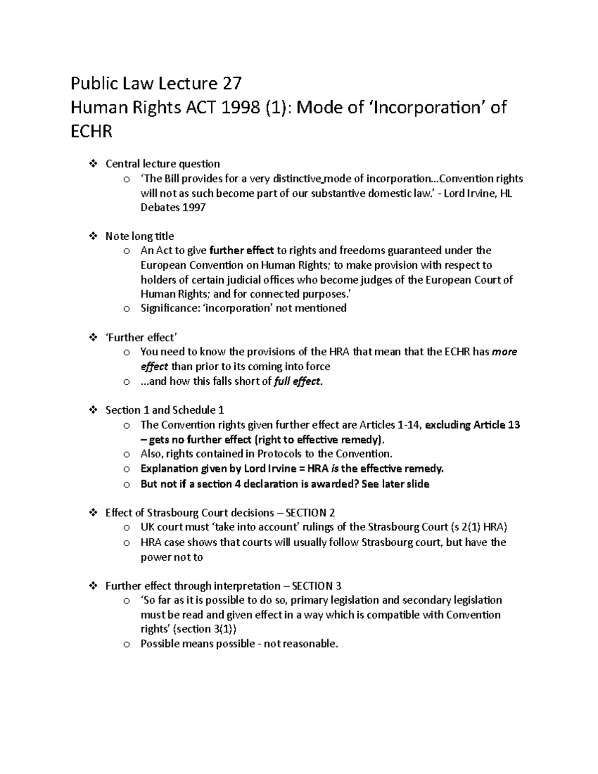 Public Law Lecture 27 Section 1 and Schedule 1 o The Convention