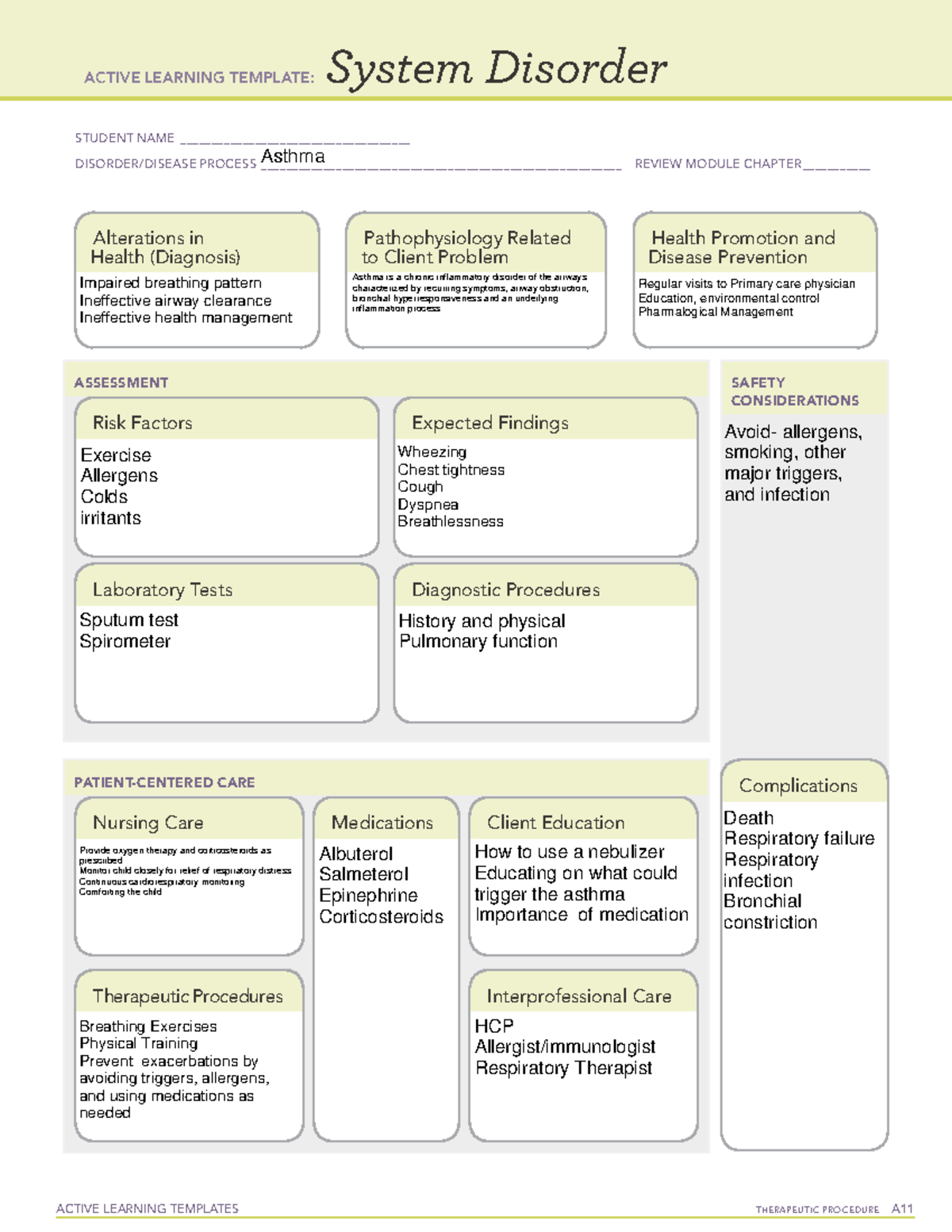 Asthma Pediatrics Active Learning - ACTIVE LEARNING TEMPLATES ...