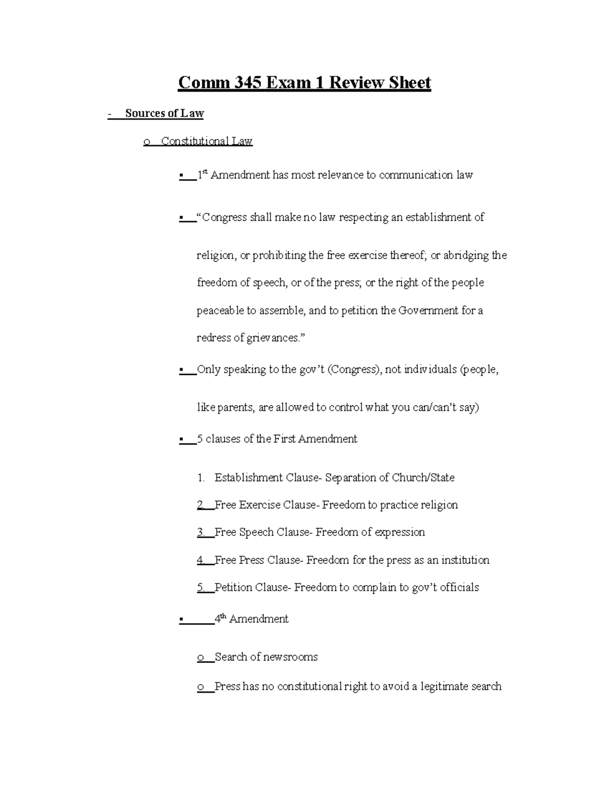 Comm 345- Exam 1 Review Sheet Notes - Comm 345 Exam 1 Review Sheet ...