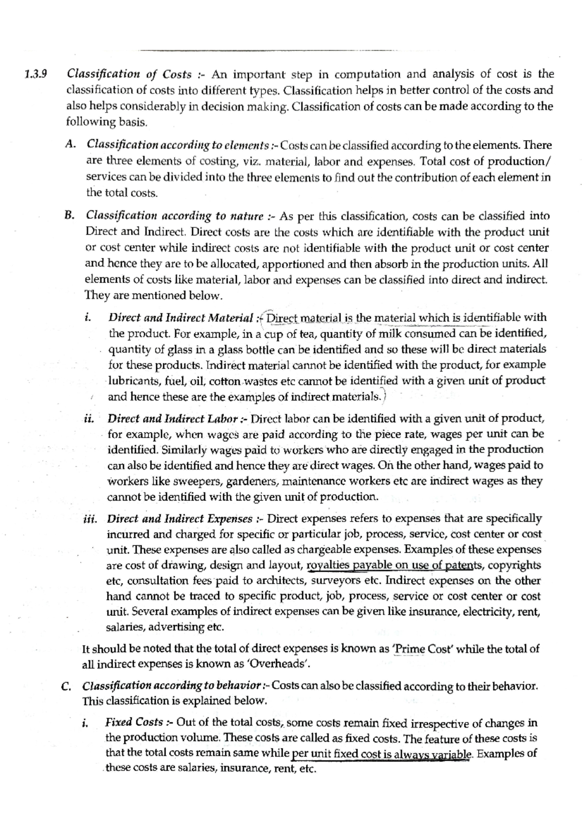 Classification of costs Accountancy Studocu