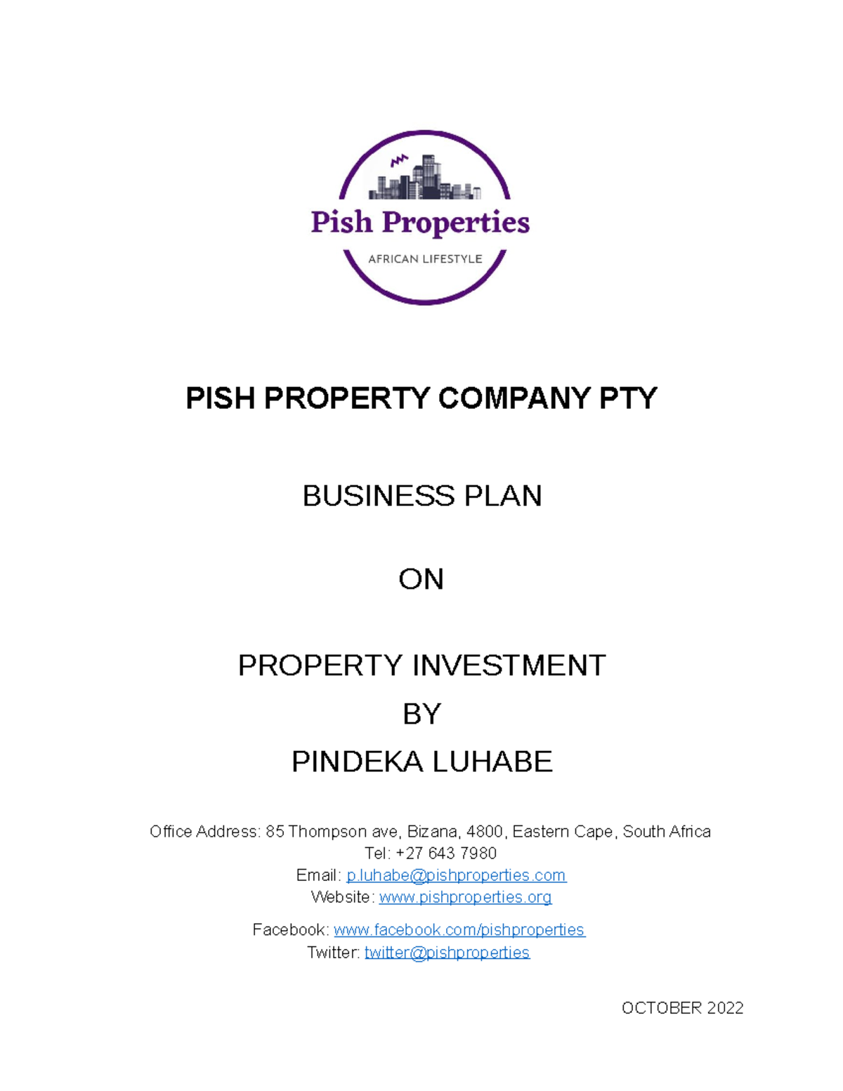 PISH Property Business PLAN ( Paraphrased) - PISH PROPERTY COMPANY PTY ...