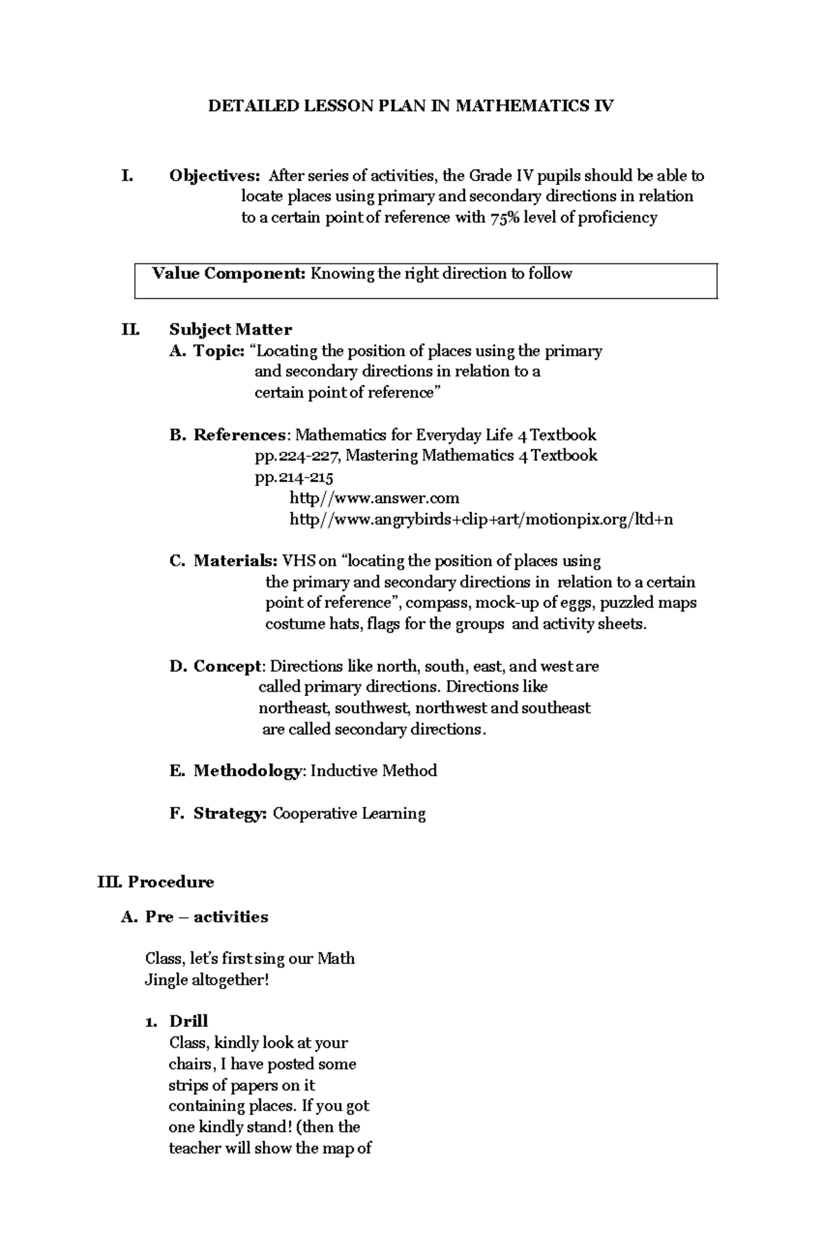 Pdfcoffee - DETAILED LESSON PLAN IN MATHEMATICS IV I. Objectives: After ...