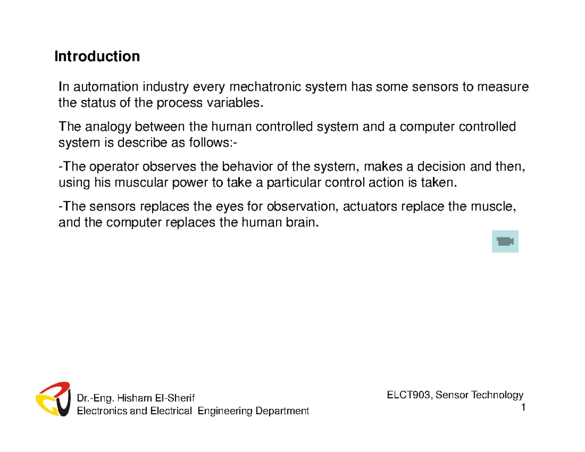 Lecture 1 introduction to Sensors and Transducers Introduction In