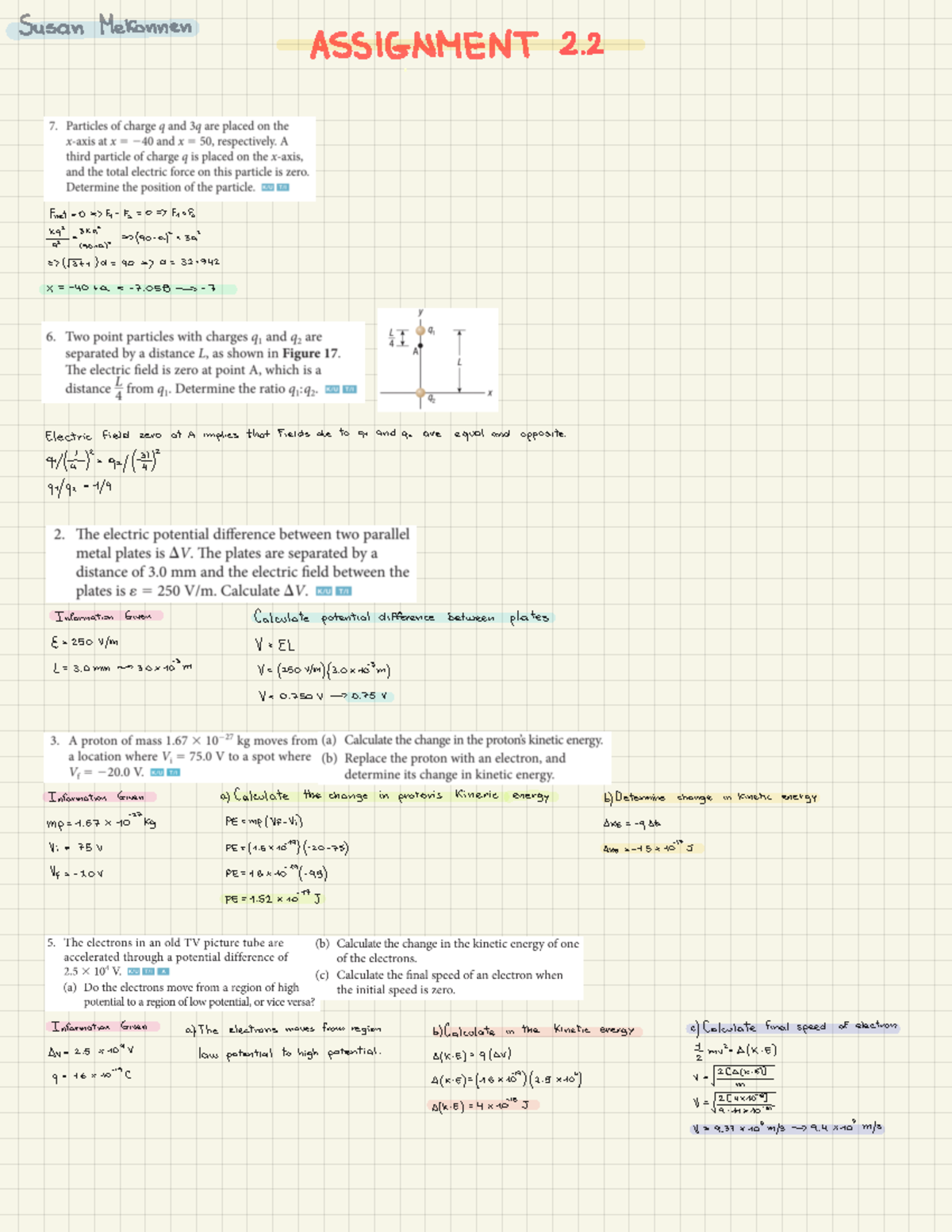 Physics Assignment 2 - Susan Mekonnen ASSIGNMENT 2. Fnet = 0 = > Fi ...