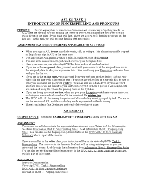ASL 121 TASK 6 - American Sign Language - ASL 121 TASK 6 INTRODUCTION ...