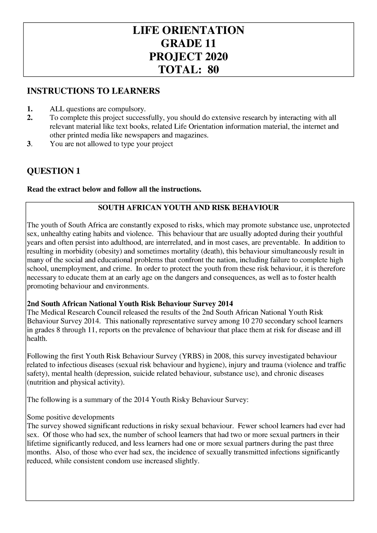 life orientation grade 11 research project term 3