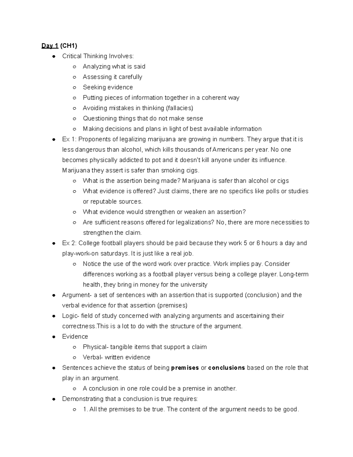 PH160 - Notes of coursework. - Day 1 (CH1) Critical Thinking Involves ...