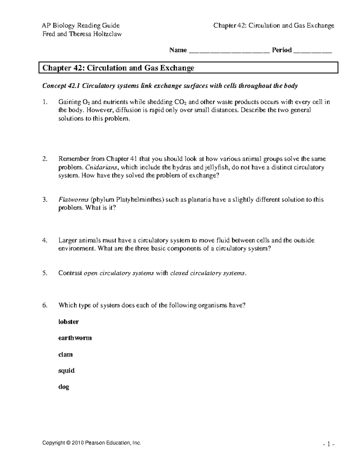 AP Biology Ch 42 Reading Guide Q - Fred and Theresa Holtzclaw Name