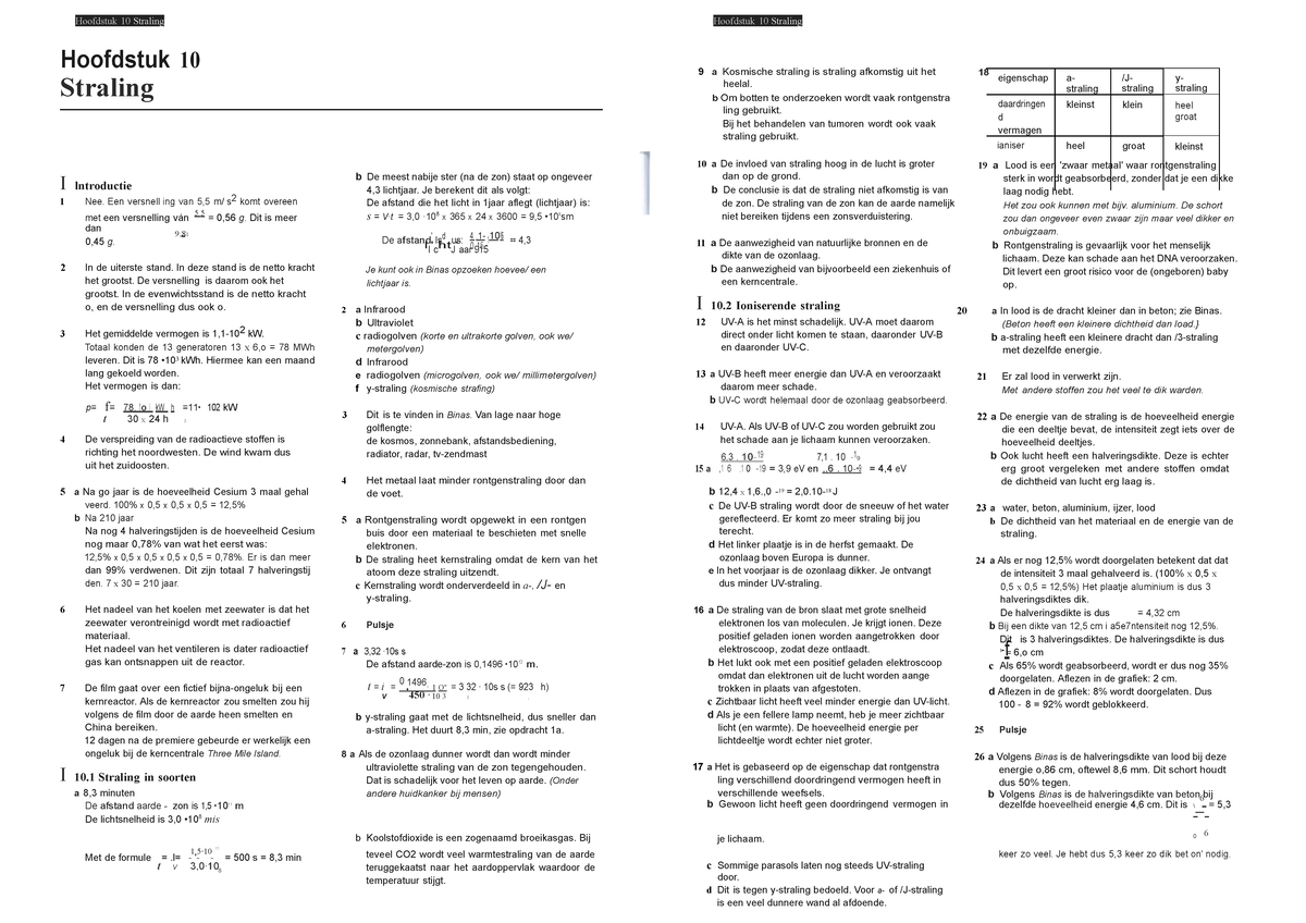 Natuurkunde H.10 uitwerkingen - Hoofdstuk 10 Straling Hoofdstuk 10