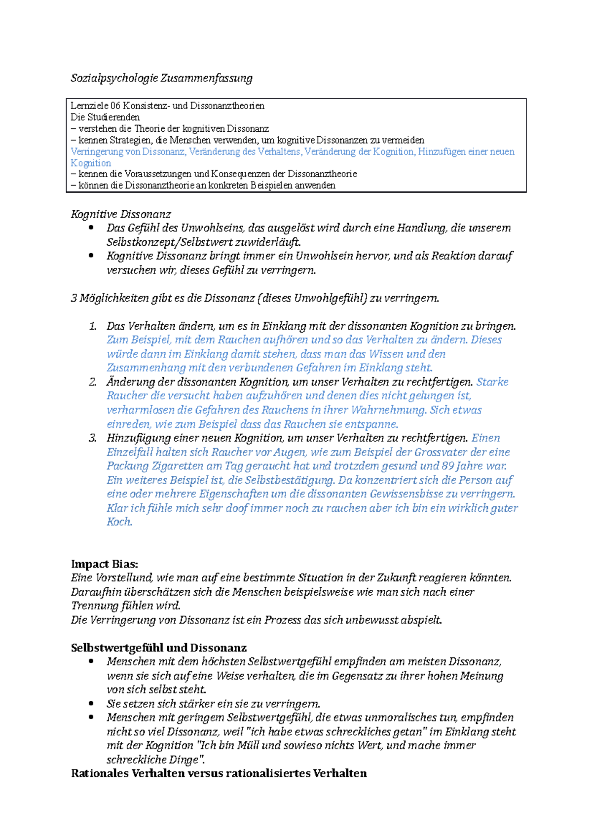 Zusammenfassung Kapitel 6 Dissonanz - Sozialpsychologie Zusammenfassung ...