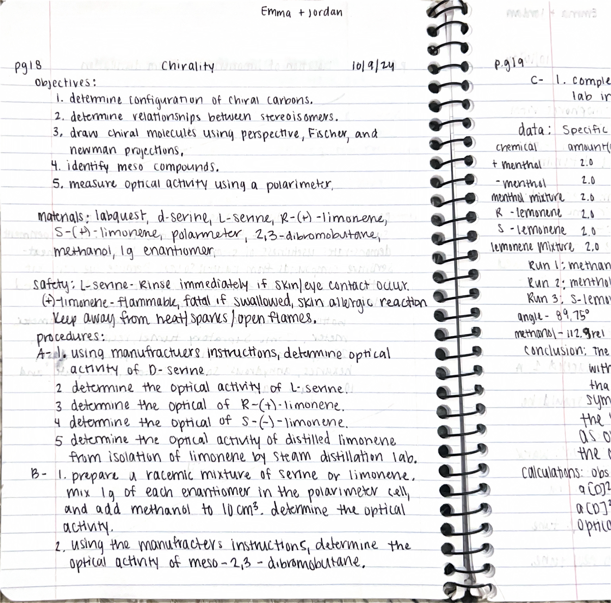 Chirality copy - Lab notebook submission. - Emma Jordan 8 Chirality p ...