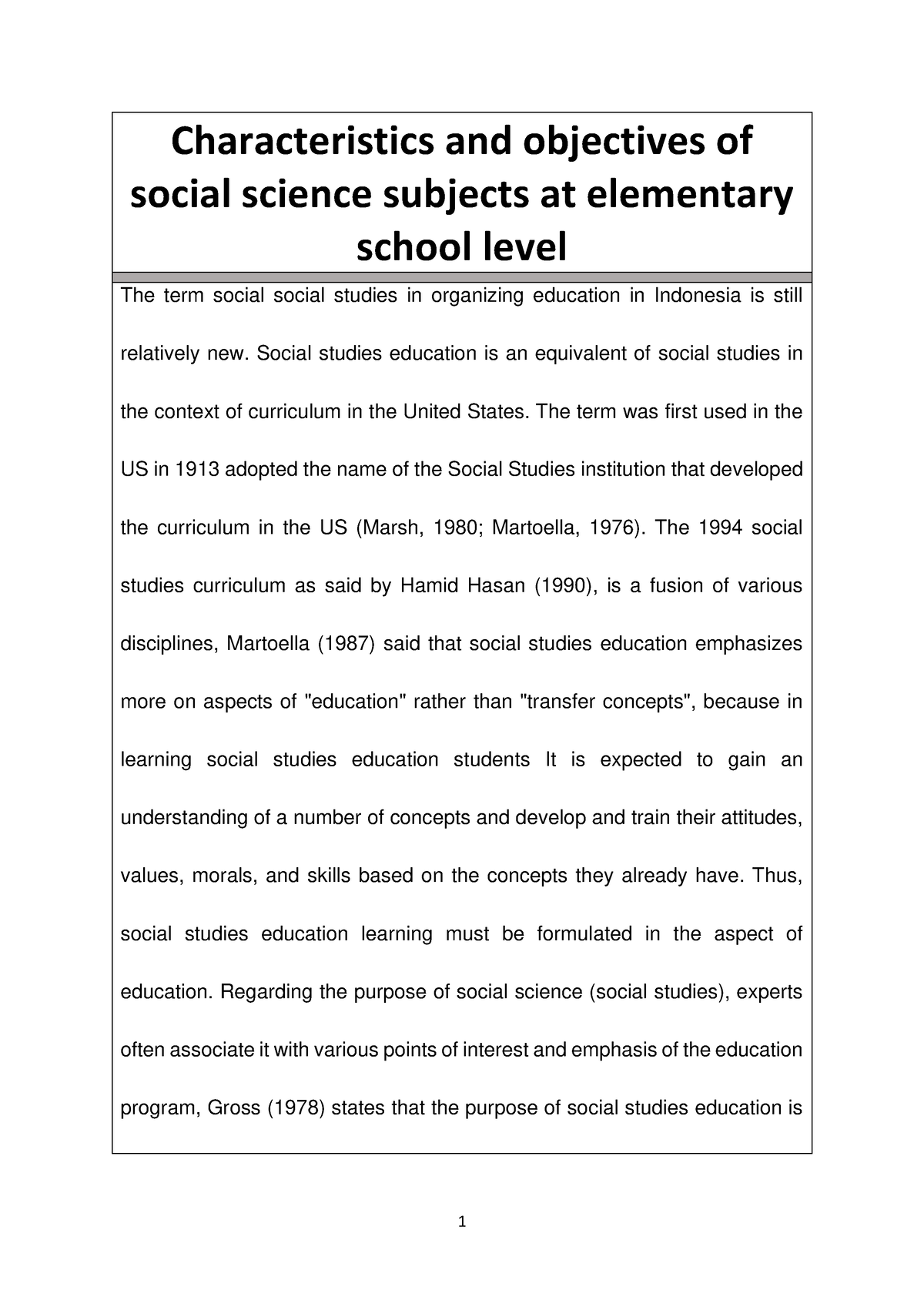 Characteristics And Objectives Of Social Science Subjects At Elementary ...