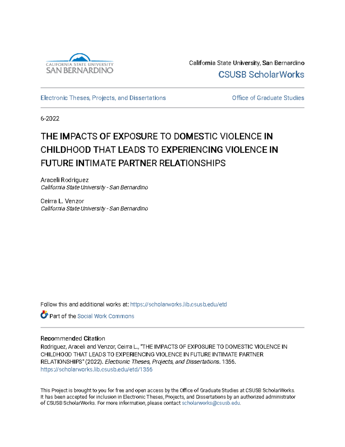 THE Impacts OF Exposure TO Domestic Violence IN Childhood THAT LE ...
