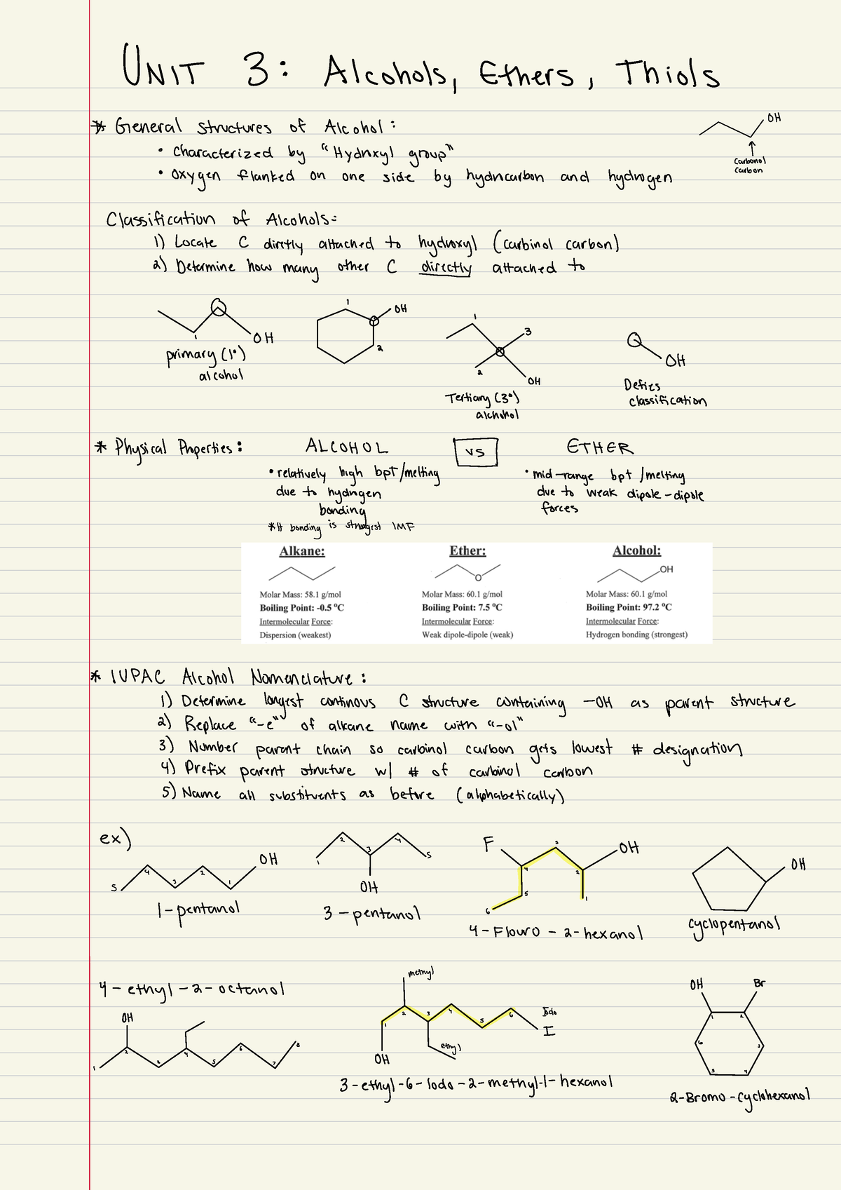 Unit 3 ALC to alkene, h2o redox dehydration Ethers Thiols - CHEM 026 ...