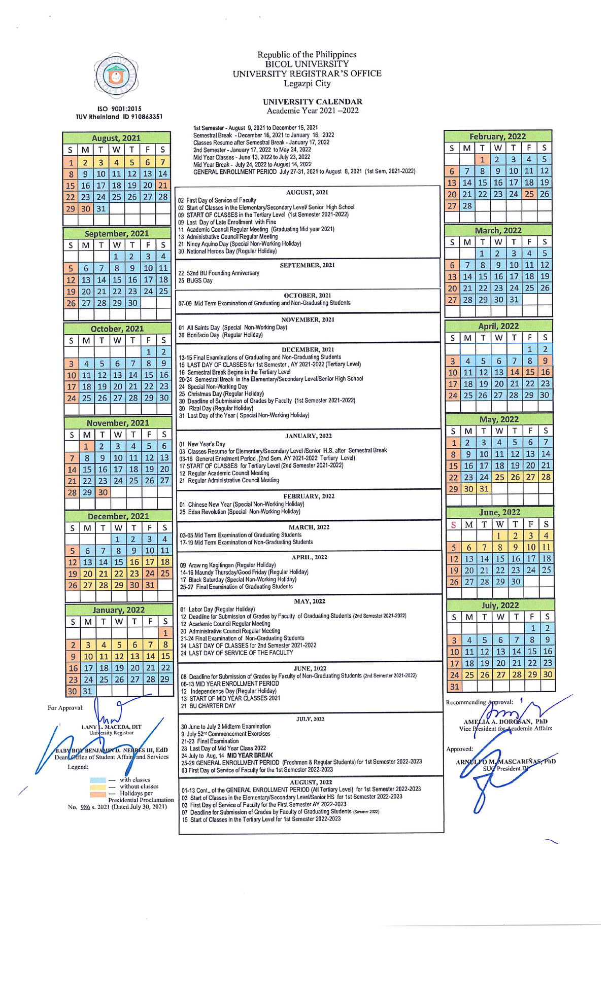 University Academic Calendar FOR SY 2021 2022 BS Nursing Studocu