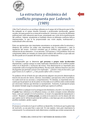 Lederach estructura y dinámica del conflicto - La estructura y dina mica  del 1 conflicto propuesta - Studocu