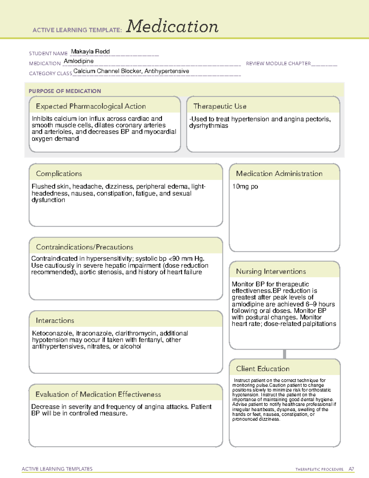 Amlodipine Medication temp - ACTIVE LEARNING TEMPLATES TherapeuTic ...