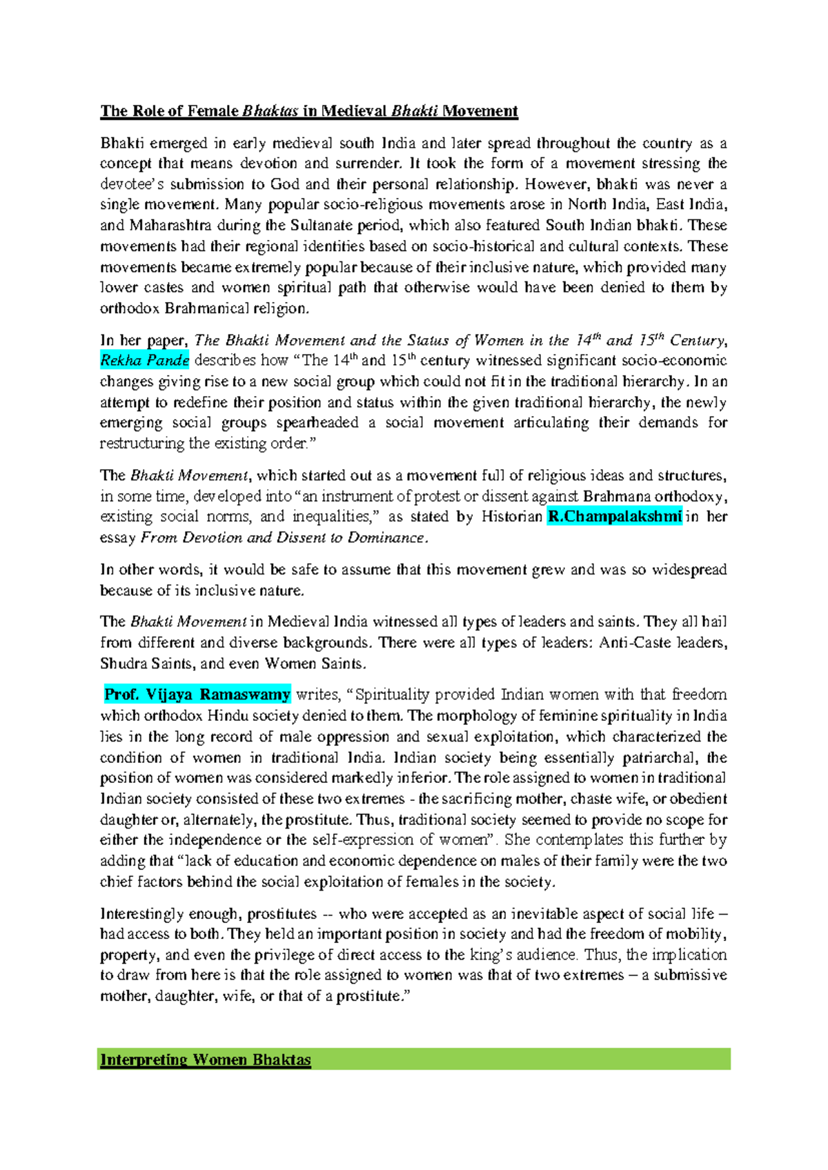 Women bhaktas during the Bhakti Movement - The Role of Female Bhaktas ...