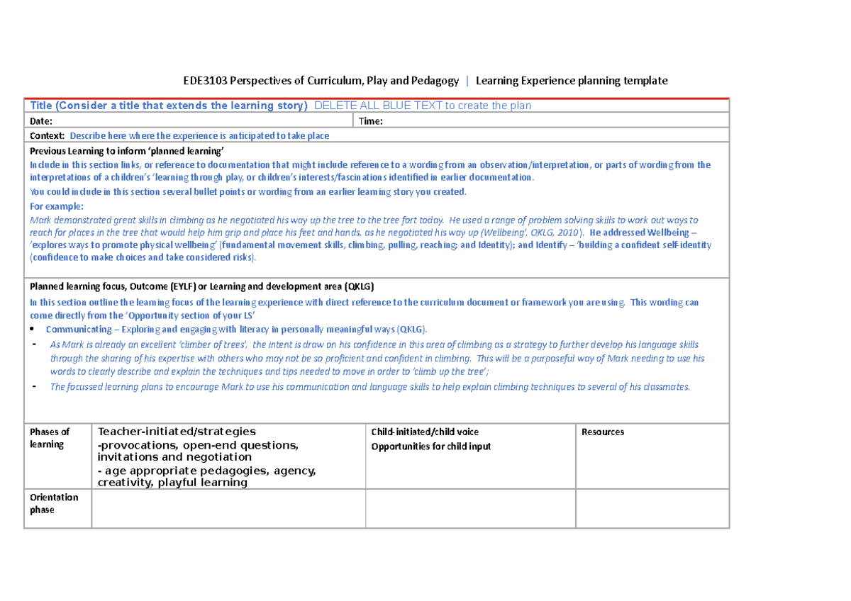 EDE3103 2023 Learning Experience template - EDE3103 Perspectives of ...