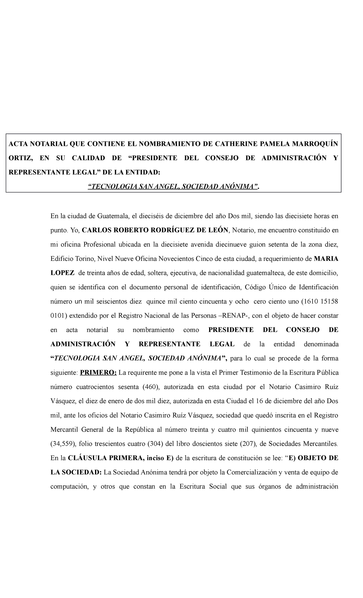 Ap 2 Nombramiento Representante Legal Acta Notarial Que Contiene El