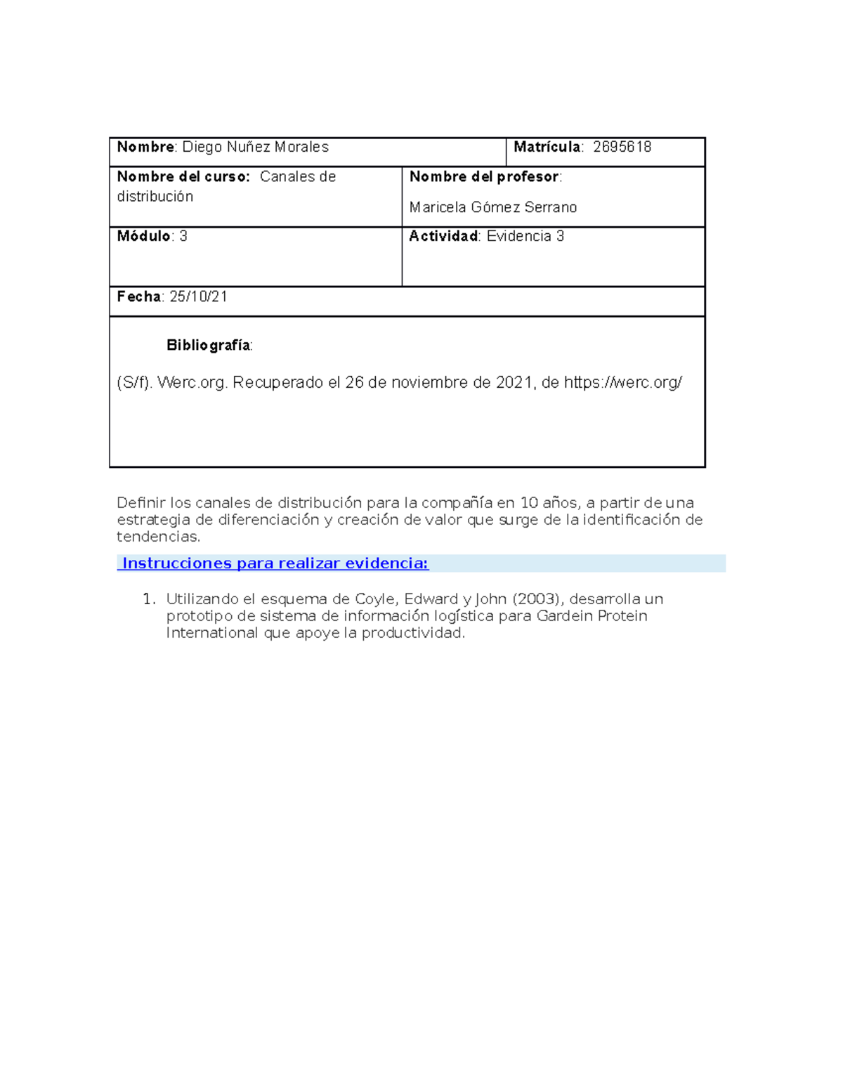 Canales de distribucion evidencia 3 - Nombre: Diego Nuñez Morales ...