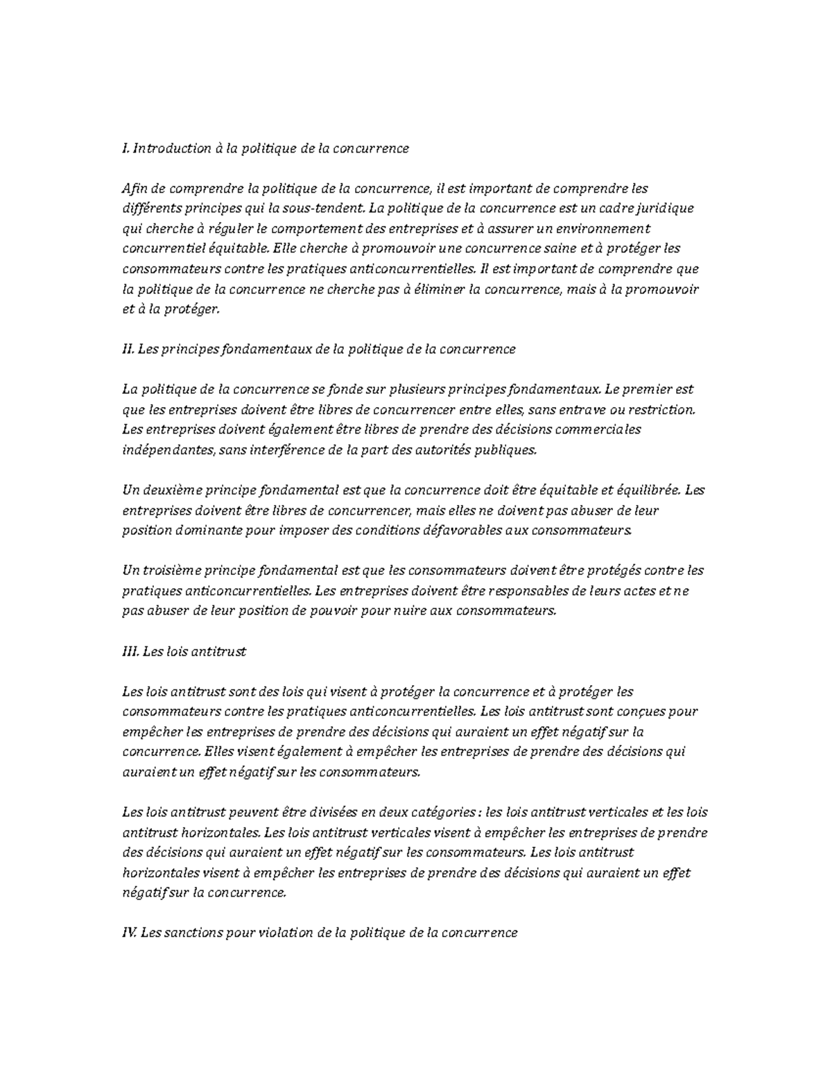 Competition Policy Study Notes I Introduction La Politique De La